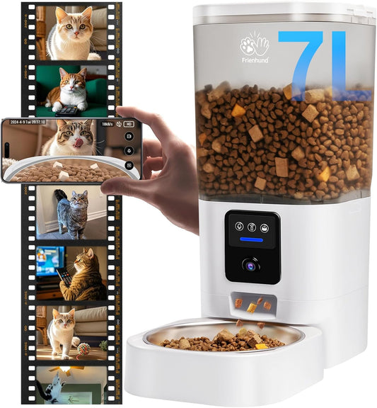 Automatic Cat Feeder with 2K Camera: 5G Wifi Automatic Dog Feeder with Night Vision, Auto Cat Food Dispenser with 7L Large Pet Food Storage Container for Multiple Pet,Detachable for Easy Clean -29 Cup